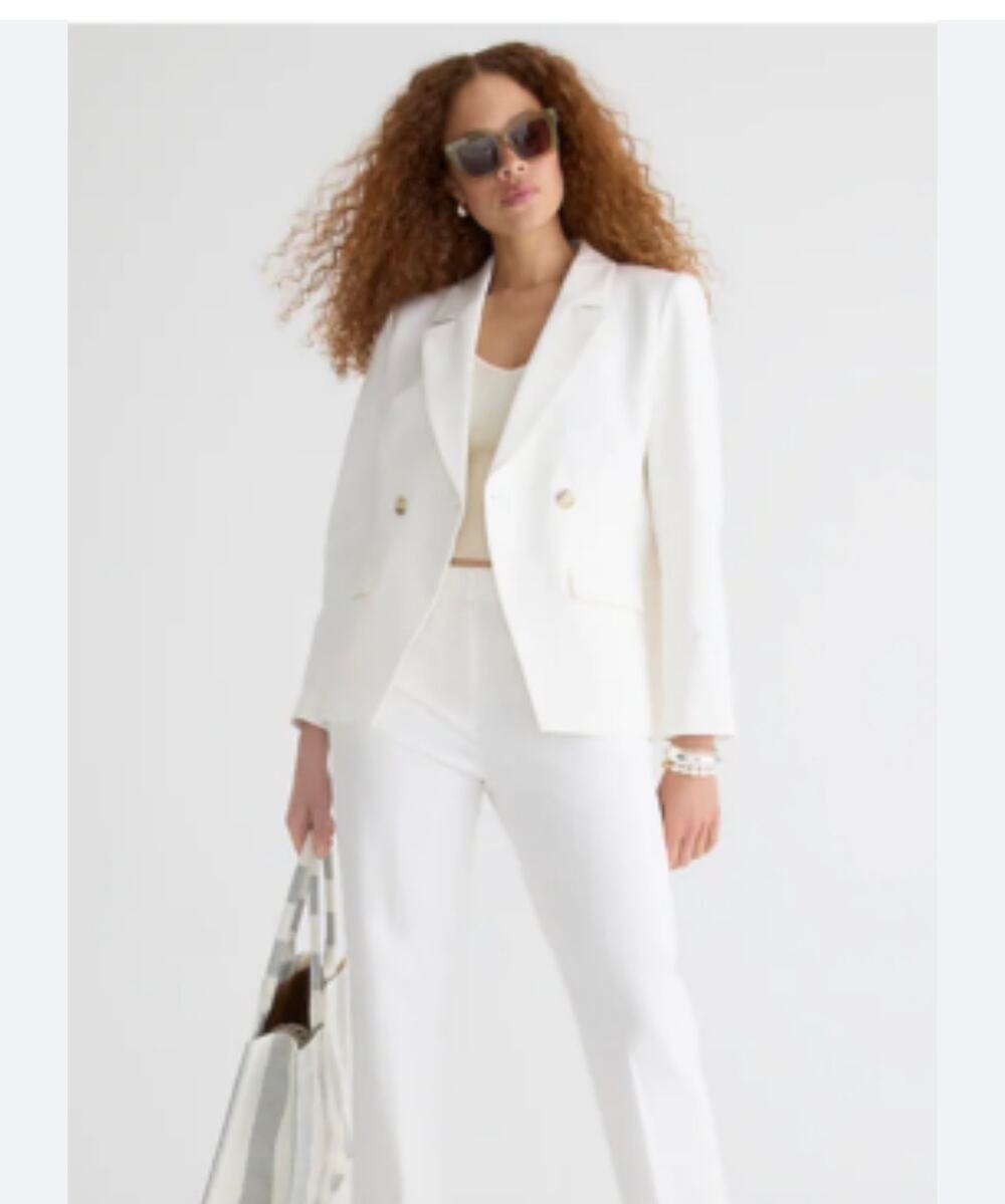 J.Crew Devon Blazer Bi-Stretch Cotton Blend Ivory Cream Double Breasted Size 18